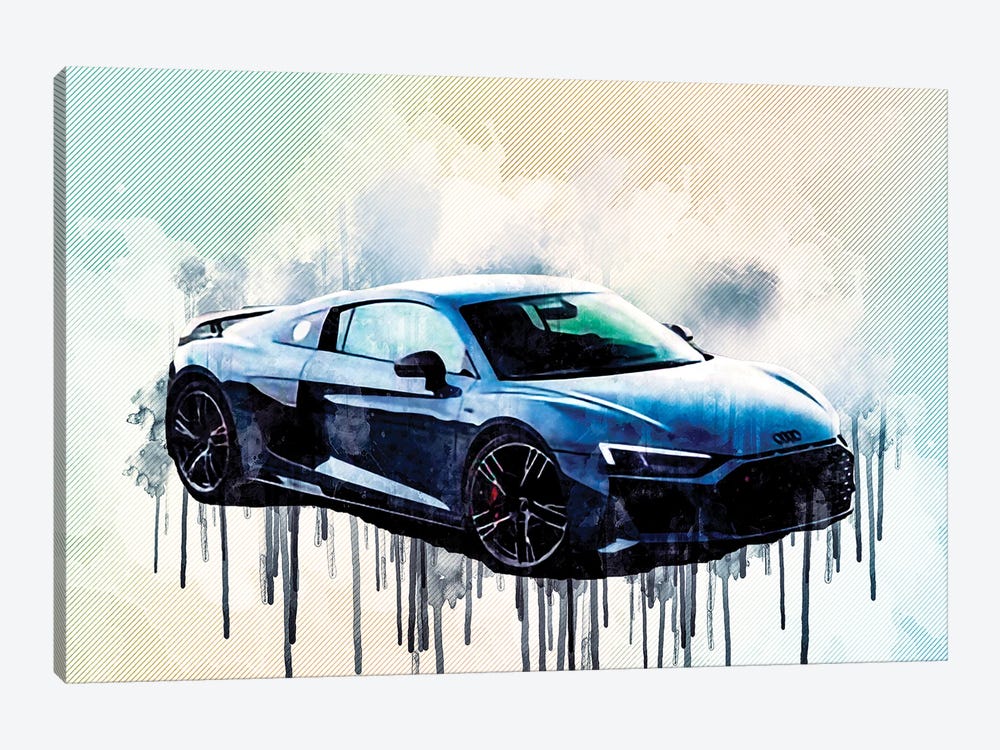 Audi R8 2019 Gray Sports New Gray Tuning R8 Racing Car by Sissy Angelastro 1-piece Canvas Wall Art
