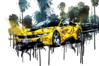 2017 BMW i8 Frozen Yellow Vehicle XXXVI by Sissy Angelastro framed wall art
