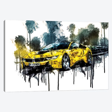 2017 BMW i8 Frozen Yellow Vehicle XXXVI Canvas Print #SSY535} by Sissy Angelastro Canvas Wall Art