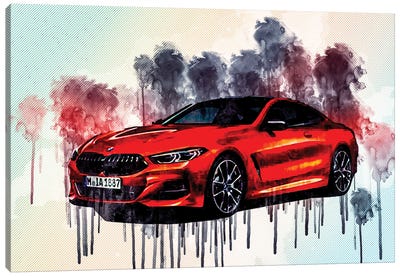 Bmw 8 Series 2019 Orange Sports Front View New Orange Canvas Art Print - BMW