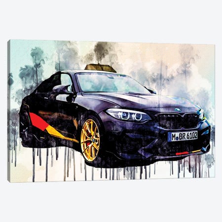 Bmw M2 2018 M Performance Competition Black Sports Front View Tuning Canvas Print #SSY58} by Sissy Angelastro Canvas Artwork