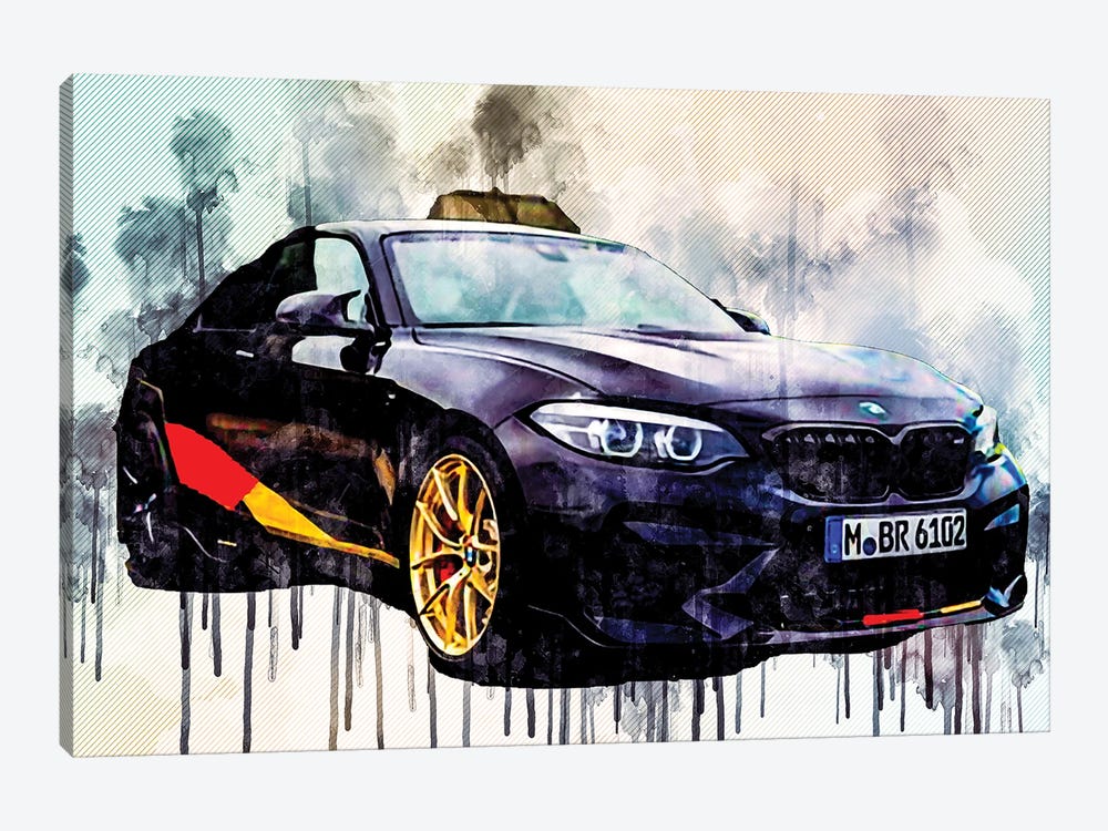 Bmw M2 2018 M Performance Competition Black Sports Front View Tuning by Sissy Angelastro 1-piece Canvas Artwork
