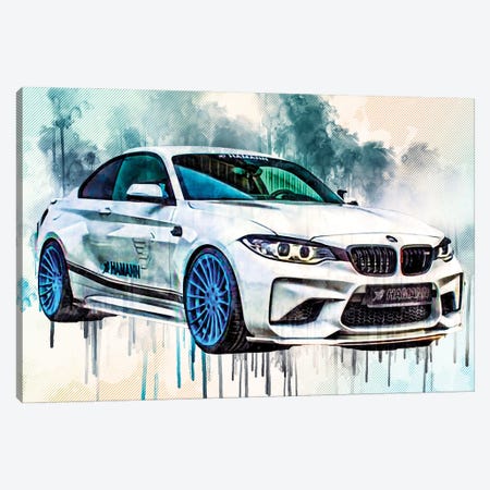 Bmw M2 Hamann 2018 White Sports Tuning M2 Blue Wheels Front View Exterior Canvas Print #SSY59} by Sissy Angelastro Canvas Art