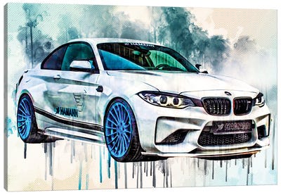 Bmw M2 Hamann 2018 White Sports Tuning M2 Blue Wheels Front View Exterior Canvas Art Print - BMW