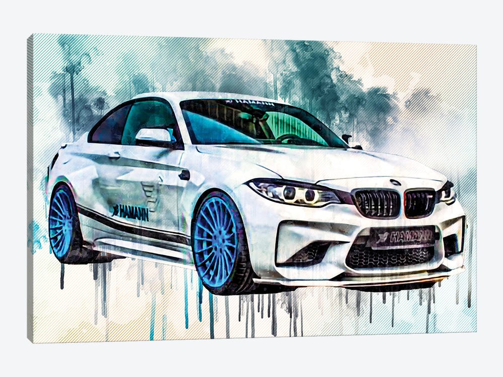 Bmw M2 Hamann 2018 White Sports Tuning M2 Blue Wheels Front View Exterior by Sissy Angelastro 1-piece Canvas Art Print