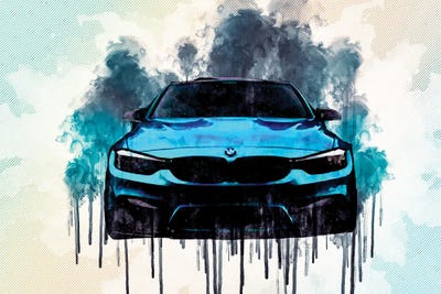Bmw M3 2018 F80 Front View Tuning M Package Bright Blue by Sissy Angelastro canvas print