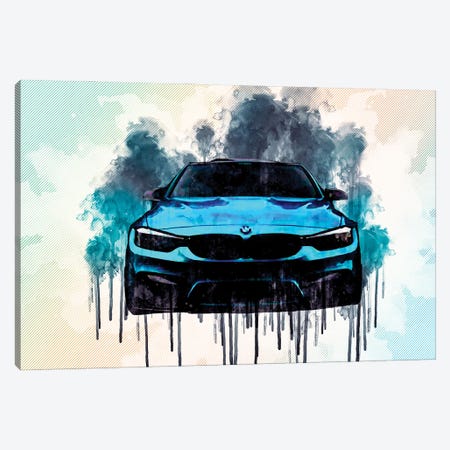 Bmw M3 2018 F80 Front View Tuning M Package Bright Blue Canvas Print #SSY60} by Sissy Angelastro Art Print