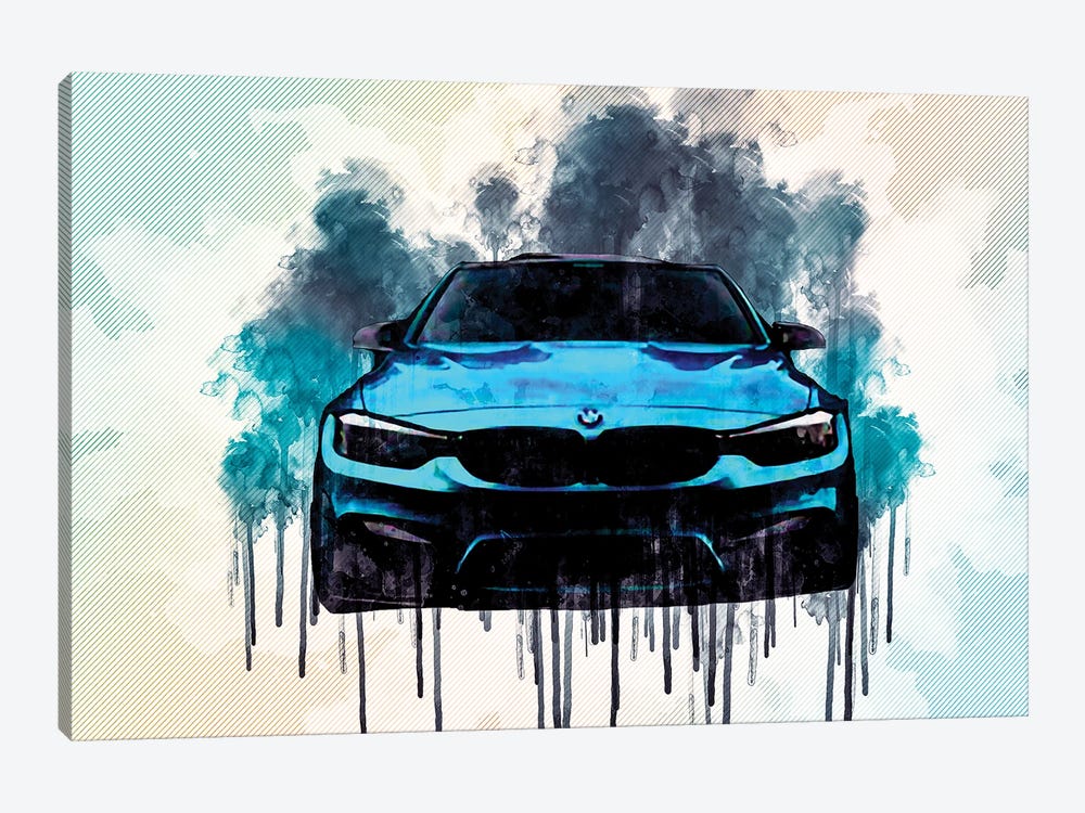 Bmw M3 2018 F80 Front View Tuning M Package Bright Blue by Sissy Angelastro 1-piece Art Print