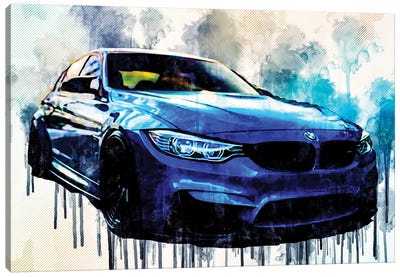 Bmw M3 2018 Front View Luxury Tuning New Blue M3 F80 Tuning Canvas Art Print - Cars By Brand