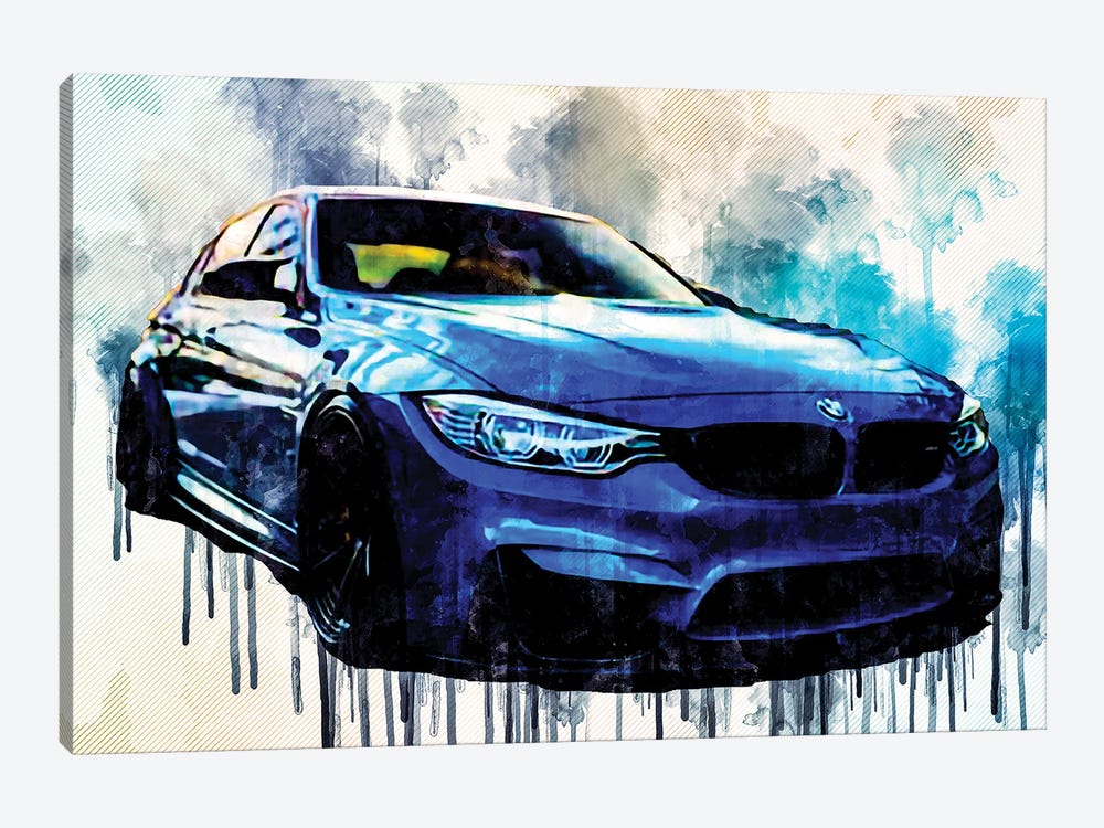 Bmw M3 2018 Front View Luxury Tuning New Blue M3 F80 Tuning by Sissy Angelastro 1-piece Canvas Artwork