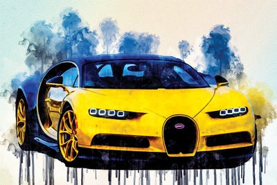 Bugatti Chiron 2017 Yellow Chiron Hypercar by Sissy Angelastro framed canvas print