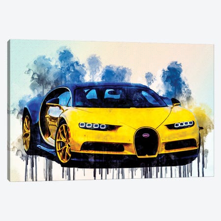 Bugatti Chiron 2017 Yellow Chiron Hypercar Canvas Print #SSY67} by Sissy Angelastro Canvas Wall Art