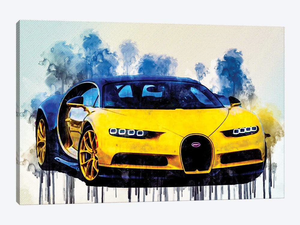 Bugatti Chiron 2017 Yellow Chiron Hypercar by Sissy Angelastro 1-piece Canvas Artwork