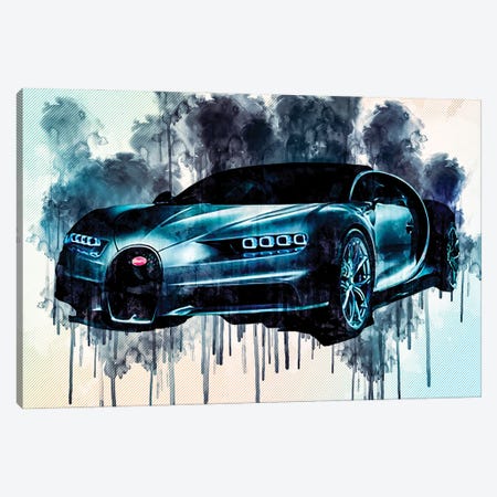 Bugatti Chiron 2018 Front View Supercar Hypercar Canvas Print #SSY68} by Sissy Angelastro Canvas Art Print