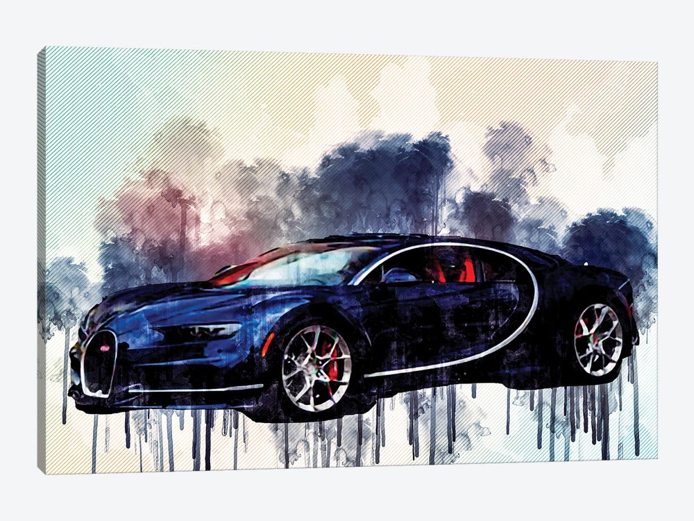 Bugatti Chiron 2018 Hypercar Sports Luxury Cars by Sissy Angelastro 1-piece Canvas Wall Art