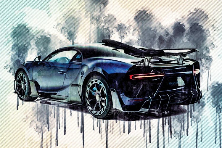 Bugatti Chiron Centuria Mansory Rear View Blue Hypercar by Sissy Angelastro wall art