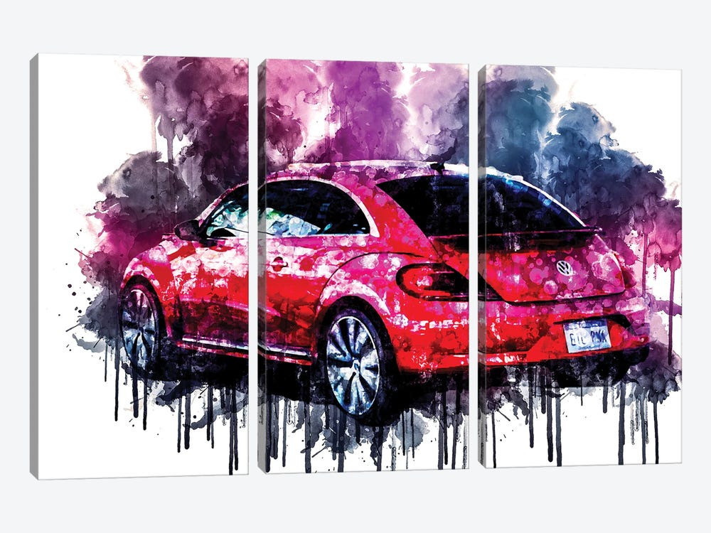 2017 Volkswagen Pink Beetle Limited Vehicle CCCXVIII by Sissy Angelastro 3-piece Canvas Wall Art