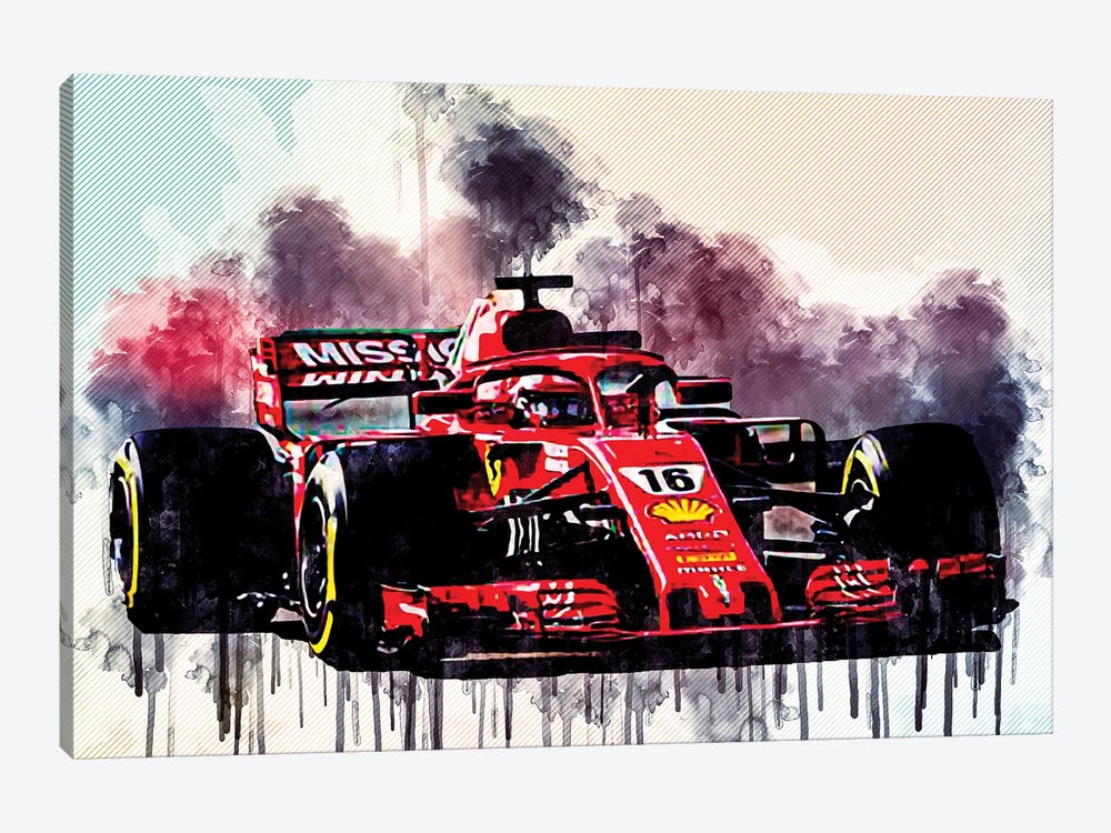 Charles Leclerc Scuderia Ferrari Formula 1 Ferrari Sf90 Racing Car Italian Team F1 by Sissy Angelastro 1-piece Canvas Artwork