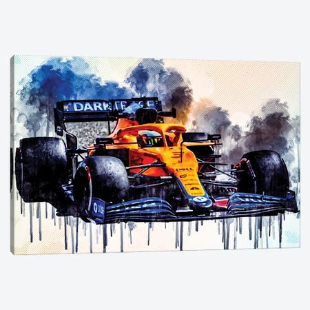 Daniel Ricciardo Mclaren Mcl35M On Track Raceway Formula 1 2021 F1 Cars Sportscars Canvas Print #SSY84} by Sissy Angelastro Canvas Wall Art
