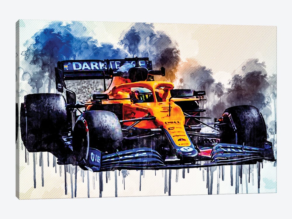 Daniel Ricciardo Mclaren Mcl35M On Track Raceway Formula 1 2021 F1 Cars Sportscars by Sissy Angelastro 1-piece Canvas Art Print