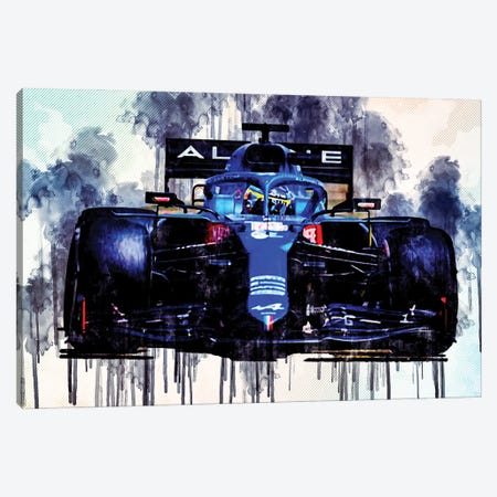 Fernando Alonso Close-Up Alpine A521 2021 F1 Cars Formula 1 Sportscars Canvas Print #SSY88} by Sissy Angelastro Canvas Art Print