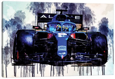 Fernando Alonso Close-Up Alpine A521 2021 F1 Cars Formula 1 Sportscars Canvas Art Print - Auto Racing Art