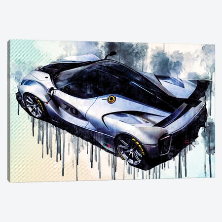 Ferrari Fxx-K Evo 2018 Hypercar Sports Car Top View Carbon Spoiler Italian Cars Canvas Print #SSY89} by Sissy Angelastro Canvas Art Print
