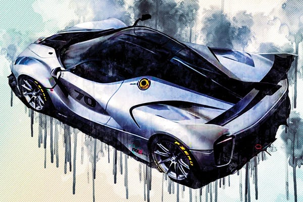Sissy Angelastro: Ferrari Fxx-K Evo 2018 Hypercar Sports Car Top View Carbon Spoiler Italian Cars by Sissy Angelastro