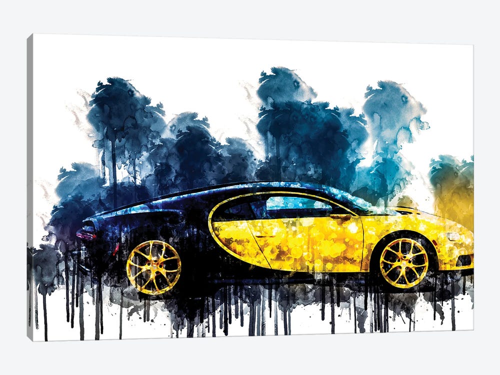 2018 Bugatti Chiron Yellow And Black Vehicle CDXLVI by Sissy Angelastro 1-piece Canvas Artwork