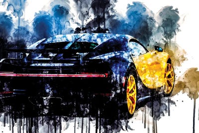 2018 Rear Bugatti Chiron Yellow And Black Vehicle CDXLVII by Sissy Angelastro framed canvas print