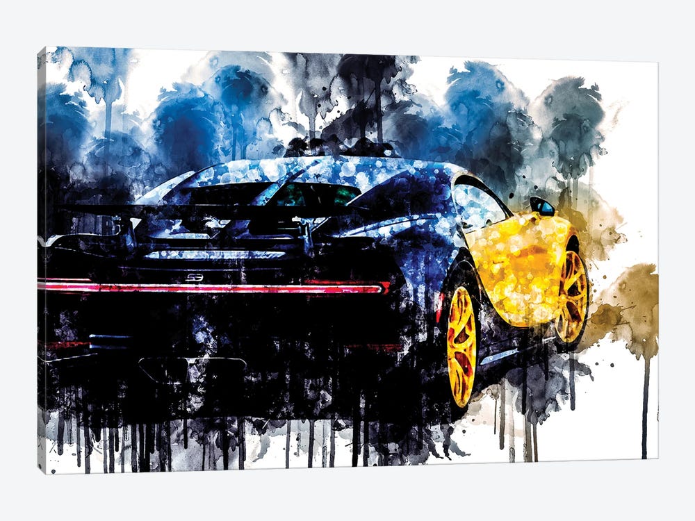 2018 Bugatti Chiron Yellow And Black Vehicle CDXLVII by Sissy Angelastro 1-piece Canvas Art Print
