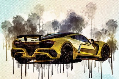 Hennessey Venom 2019 Hypercar Rear View Sports Car Yellow Venom F5 by Sissy Angelastro canvas print