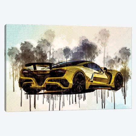 Hennessey Venom 2019 Hypercar Rear View Sports Car Yellow Venom F5 Canvas Print #SSY97} by Sissy Angelastro Art Print