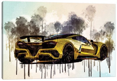 Hennessey Venom 2019 Hypercar Rear View Sports Car Yellow Venom F5 Canvas Art Print - Sissy Angelastro