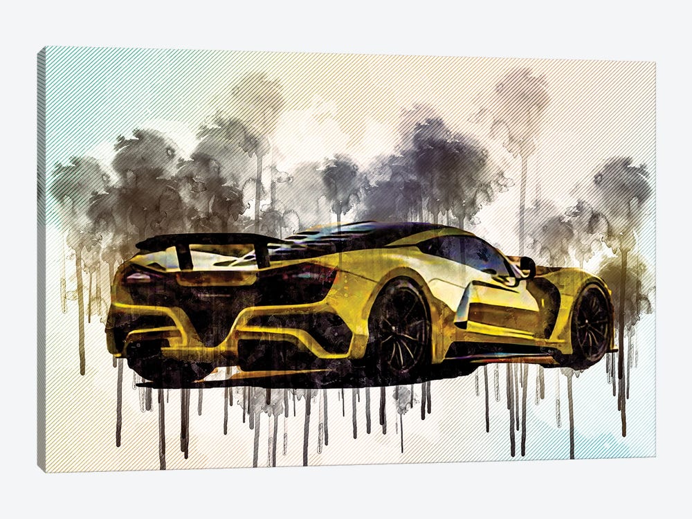 Hennessey Venom 2019 Hypercar Rear View Sports Car Yellow Venom F5 by Sissy Angelastro 1-piece Canvas Print