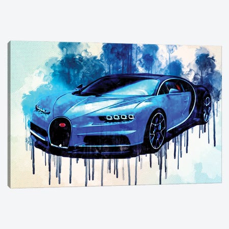 Hypercar 2017 Bugatti Bugatti Chiron Blue Bugatti Canvas Print #SSY99} by Sissy Angelastro Canvas Wall Art