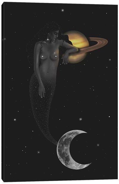 Space Mermaid Canvas Art Print - Saturn Art