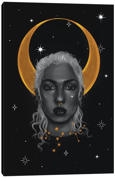 Lady Of The Moon I Canvas Art Print - Black, White & Gold Art
