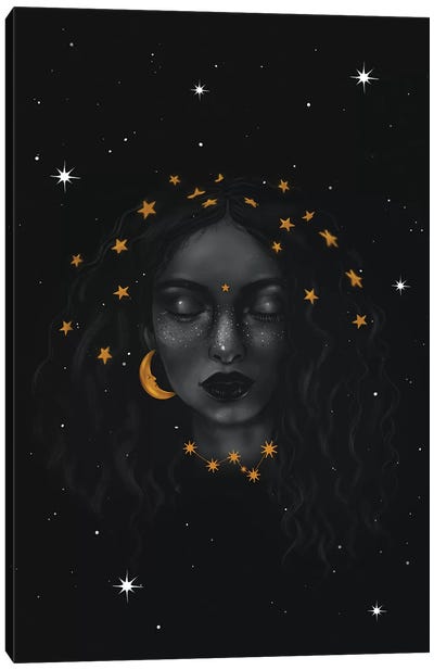 Star Dust Canvas Art Print - Black, White & Yellow Art