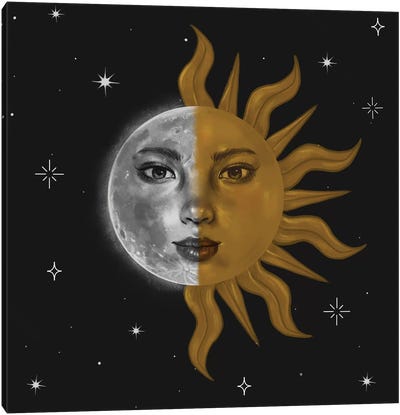 Part Sun And Moon Canvas Art Print - Sun and Moon Art Collection | Sun Moon Paintings & Wall Decor