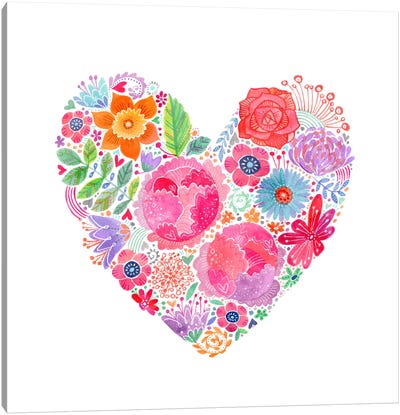 Floral Heart Canvas Art Print - Heart Art
