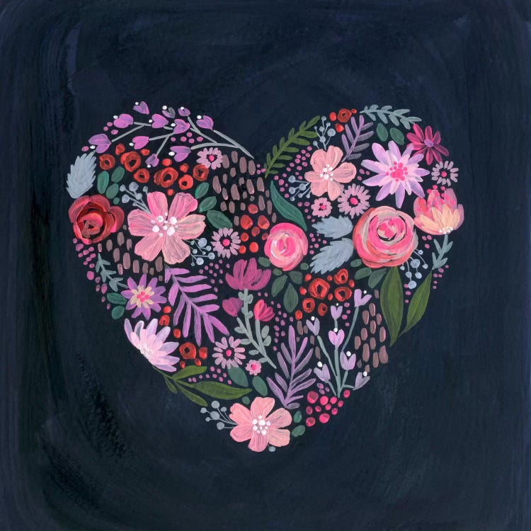 Floral Heart On Navy