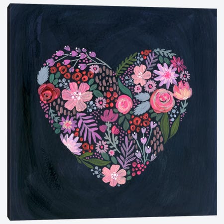 Floral Heart On Navy Canvas Print #STC108} by Stephanie Corfee Canvas Print