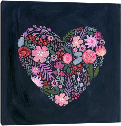 Floral Heart On Navy Canvas Art Print - Stephanie Corfee