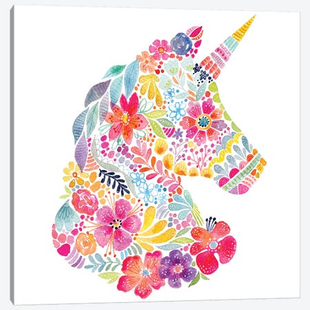 Floral Silhouette: Unicorn Canvas Print #STC111} by Stephanie Corfee Canvas Wall Art
