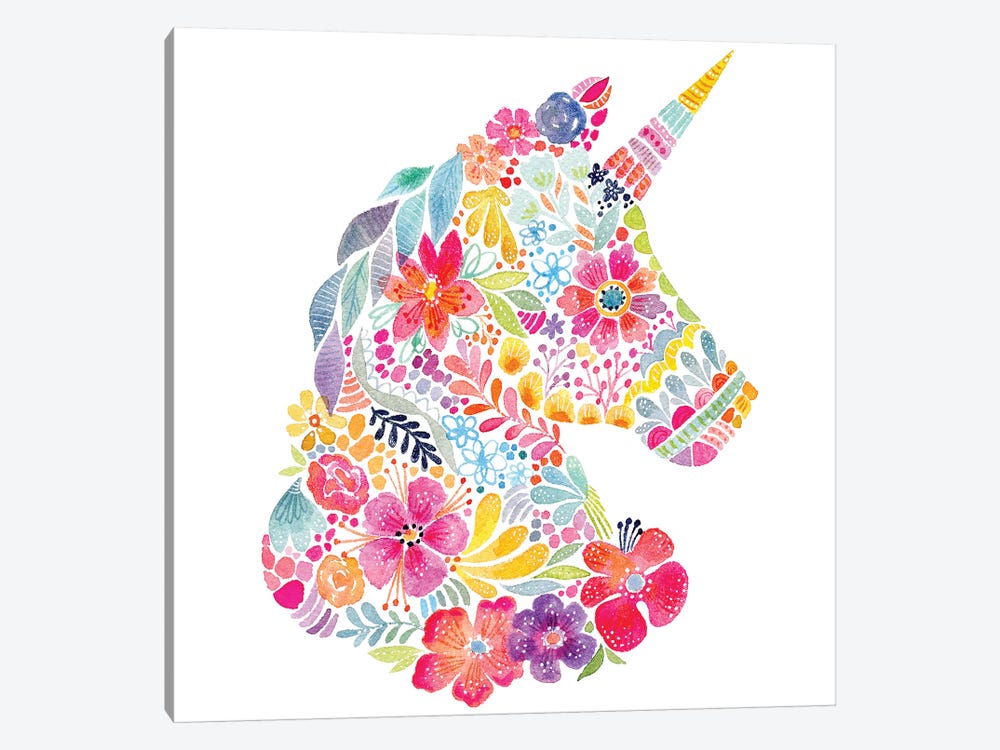 Floral Silhouette: Unicorn by Stephanie Corfee 1-piece Canvas Art