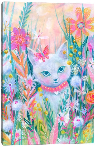 Garden Kitty Canvas Art Print - Butterfly Art