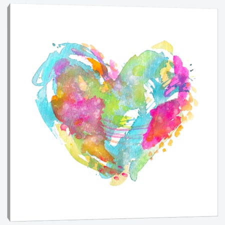 Messy Watercolor Heart, Cyan Canvas Print #STC131} by Stephanie Corfee Canvas Wall Art