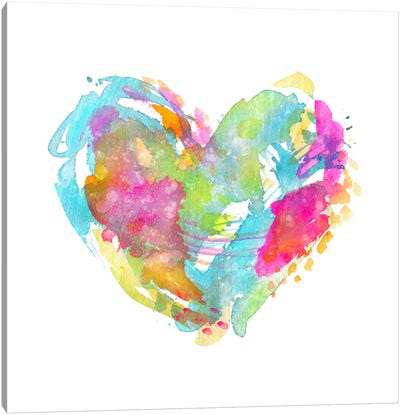 Messy Watercolor Heart, Cyan Canvas Art Print - Stephanie Corfee