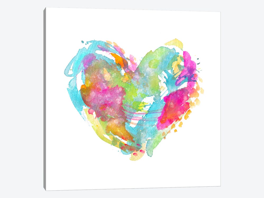 Messy Watercolor Heart, Cyan by Stephanie Corfee 1-piece Canvas Wall Art